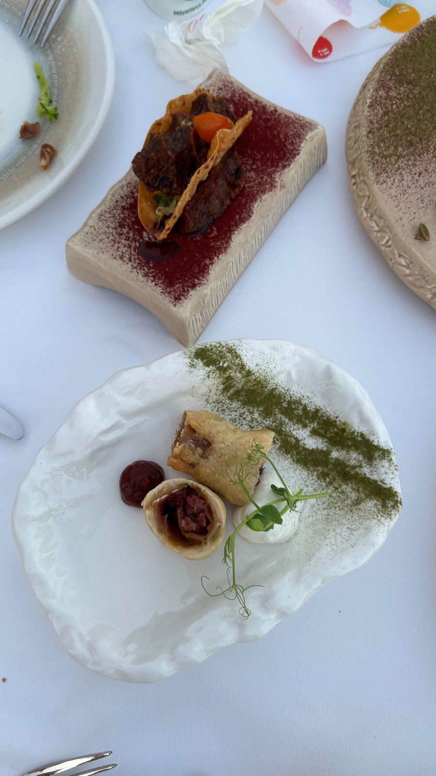 Fine dining sunumla hazırlanmış tabaklar